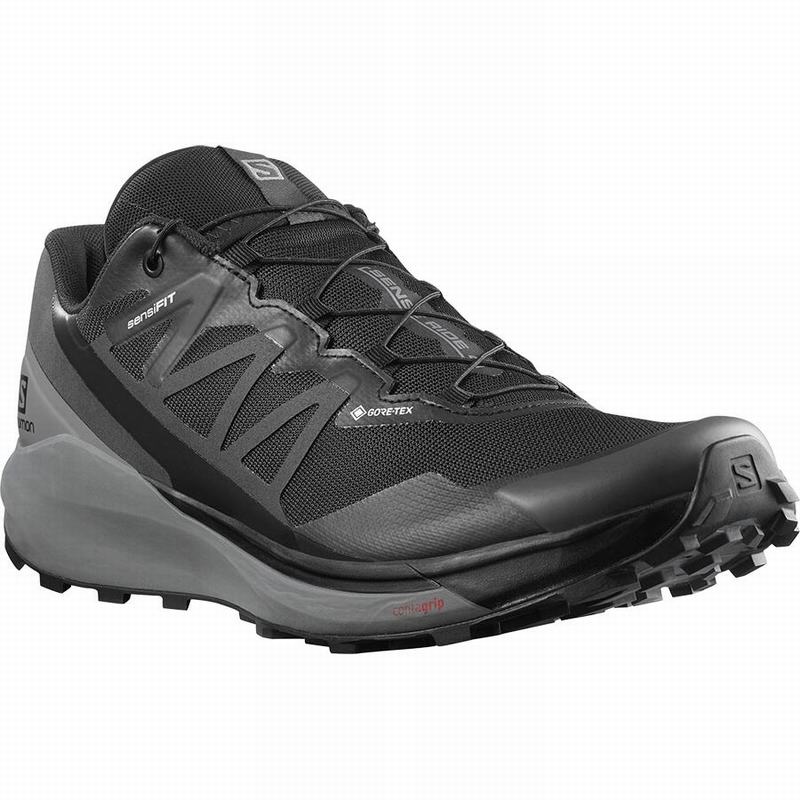 Black Men's Salomon SENSE RIDE 4 GORE-TEX INVISIBLE FIT Running Shoes | 816-SWUTHF