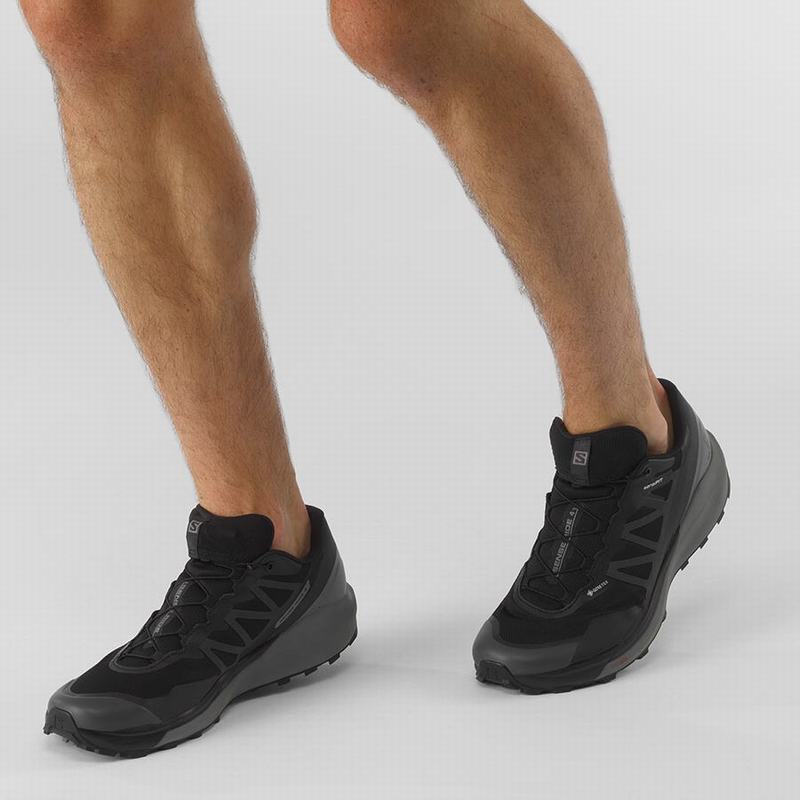 Black Men's Salomon SENSE RIDE 4 GORE-TEX INVISIBLE FIT Running Shoes | 816-SWUTHF