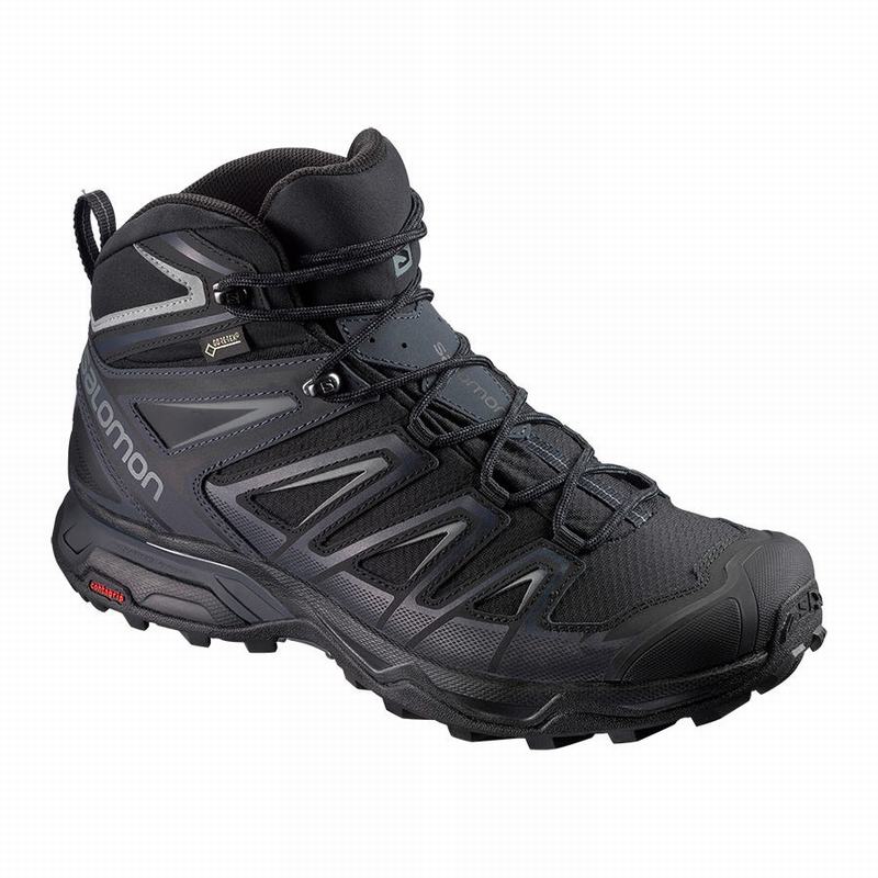 Black Men\'s Salomon X ULTRA 3 WIDE MID GORE-TEX Hiking Boots | 658-VROGKZ