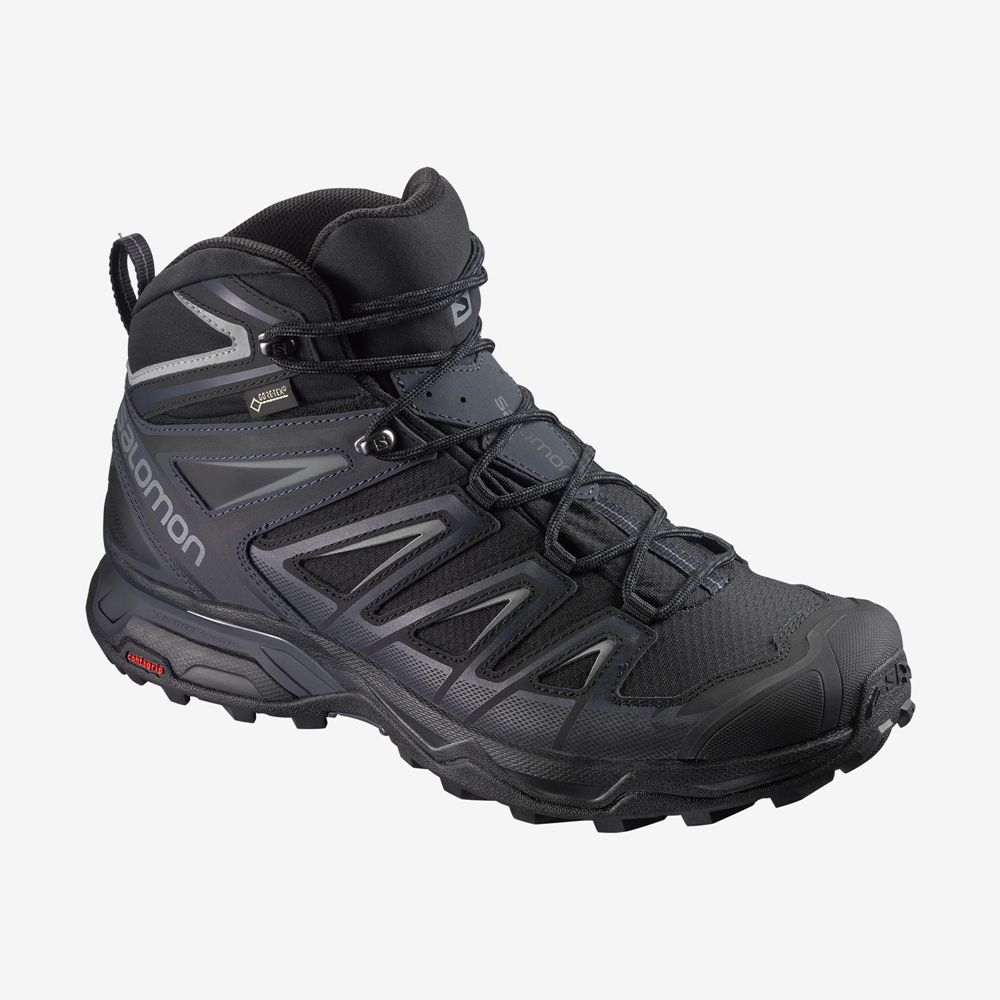 Black Men\'s Salomon X ULTRA 3 WIDE MID GORE-TEX Hiking Boots | 751-IEROFS