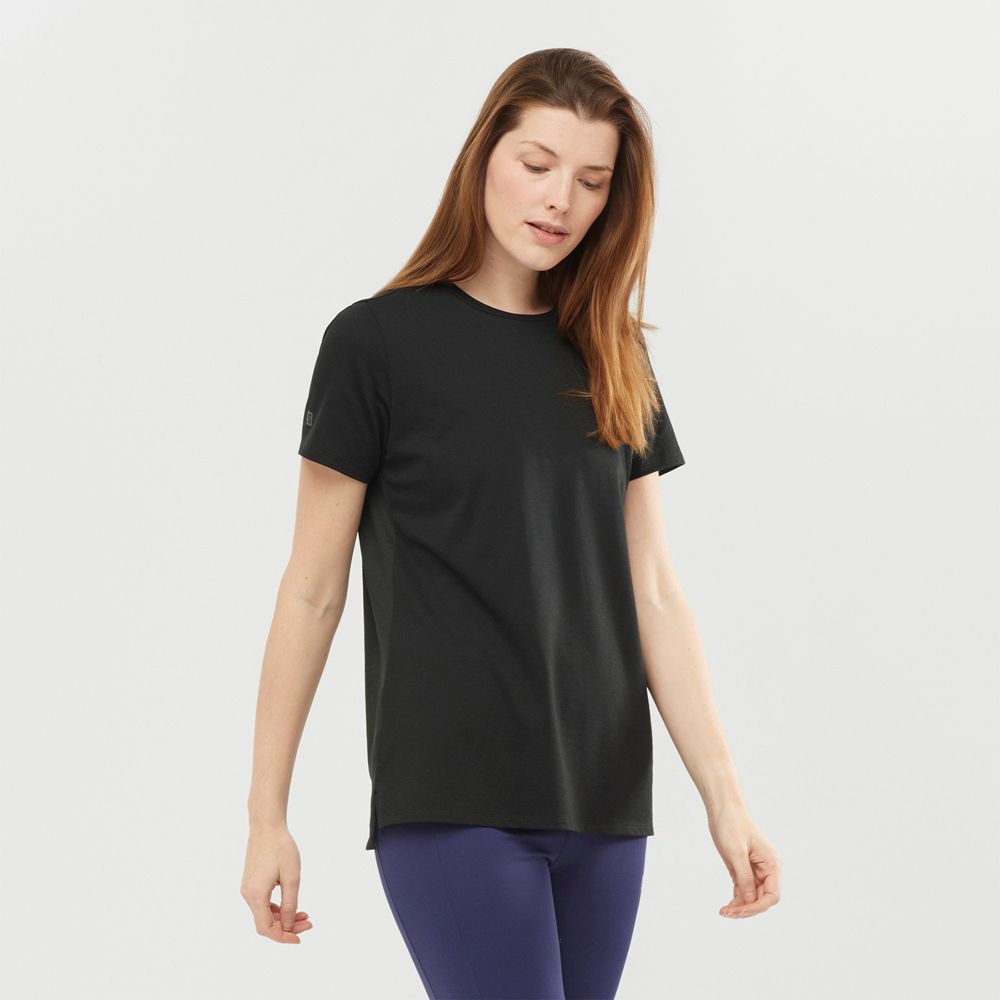 Black Women's Salomon OUTLIFE LAYERING W Short Sleeve T Shirts | 906-UFLKTM