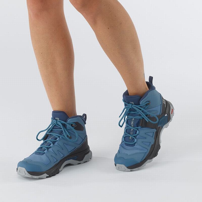 Blue / Black Women's Salomon X ULTRA 4 MID GORE-TEX Hiking Boots | 845-RXLTAW