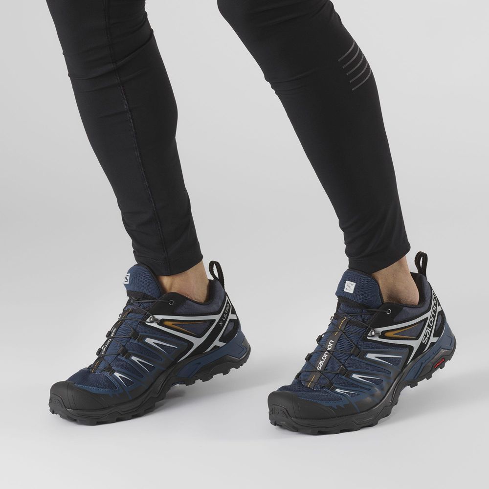 Dark Denim Men's Salomon X ULTRA 3 Hiking Shoes | 128-VCQMLK