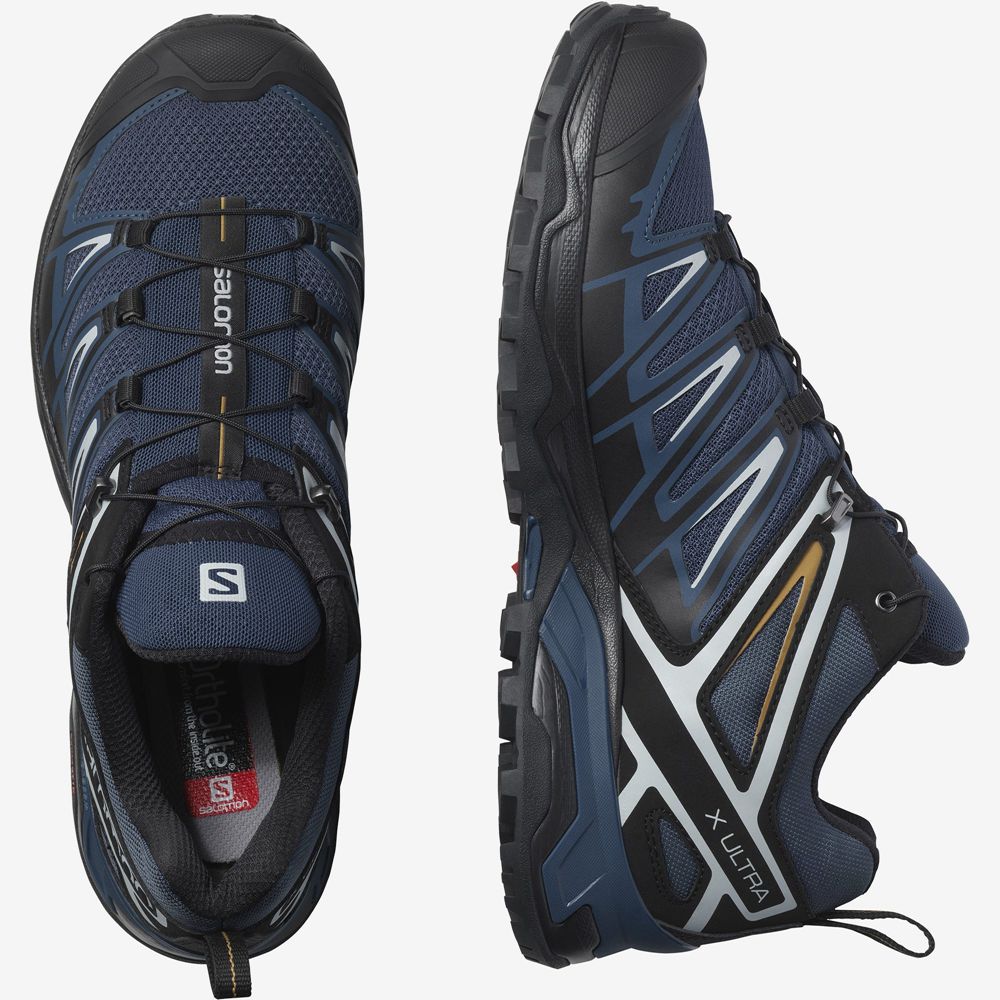 Dark Denim Men's Salomon X ULTRA 3 Hiking Shoes | 128-VCQMLK