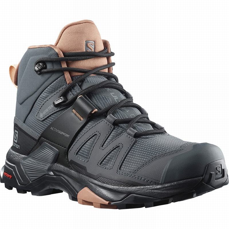Dark Grey / Cream Women's Salomon X ULTRA 4 MID GORE-TEX Hiking Boots | 907-ITDAPS
