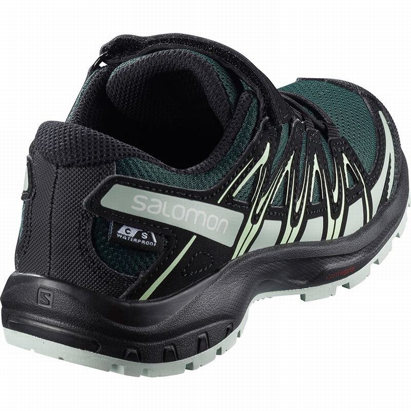 Green / Black Kids' Salomon XA PRO 3D CSWP K Hiking Shoes | 581-XJGYOE