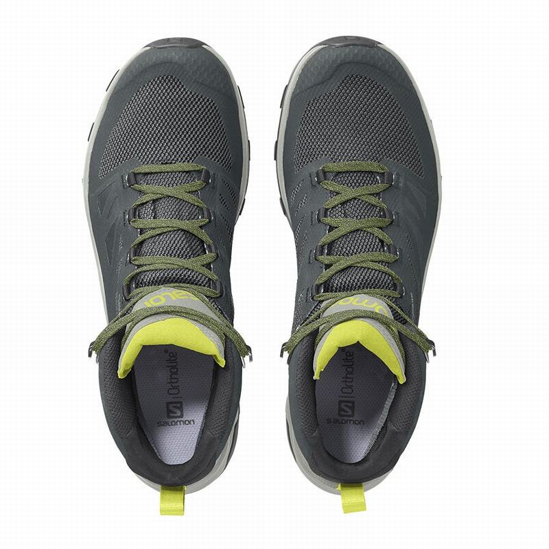 Green / Grey Men's Salomon OUTLINE MID GORE-TEX Hiking Boots | 437-JAZRXQ