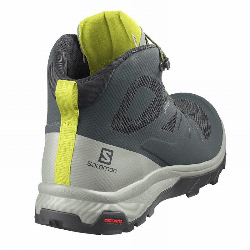 Green / Grey Men's Salomon OUTLINE MID GORE-TEX Hiking Boots | 437-JAZRXQ