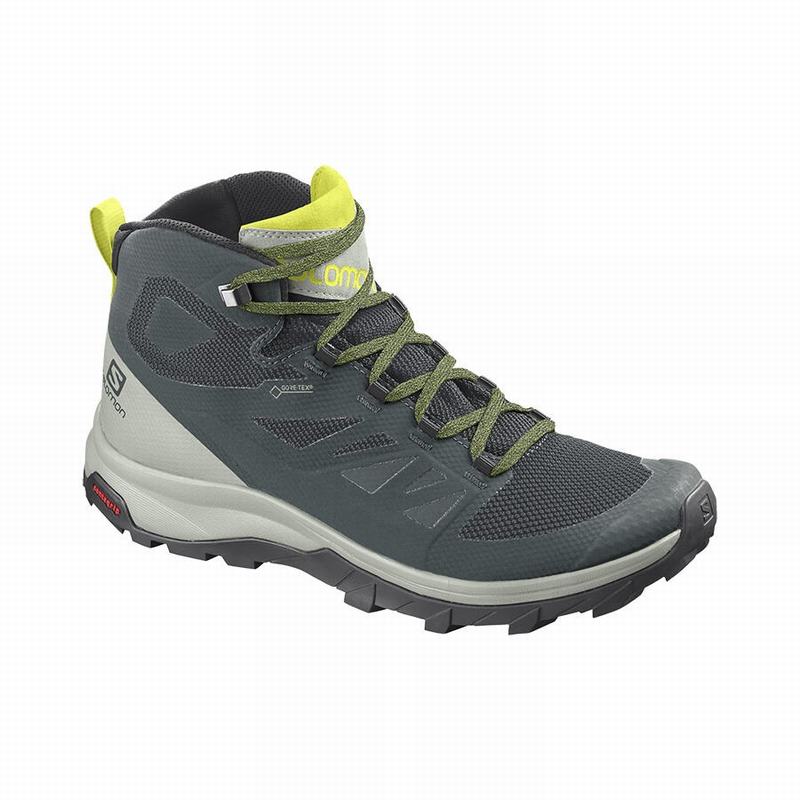 Green / Grey Men\'s Salomon OUTLINE MID GORE-TEX Hiking Boots | 437-JAZRXQ