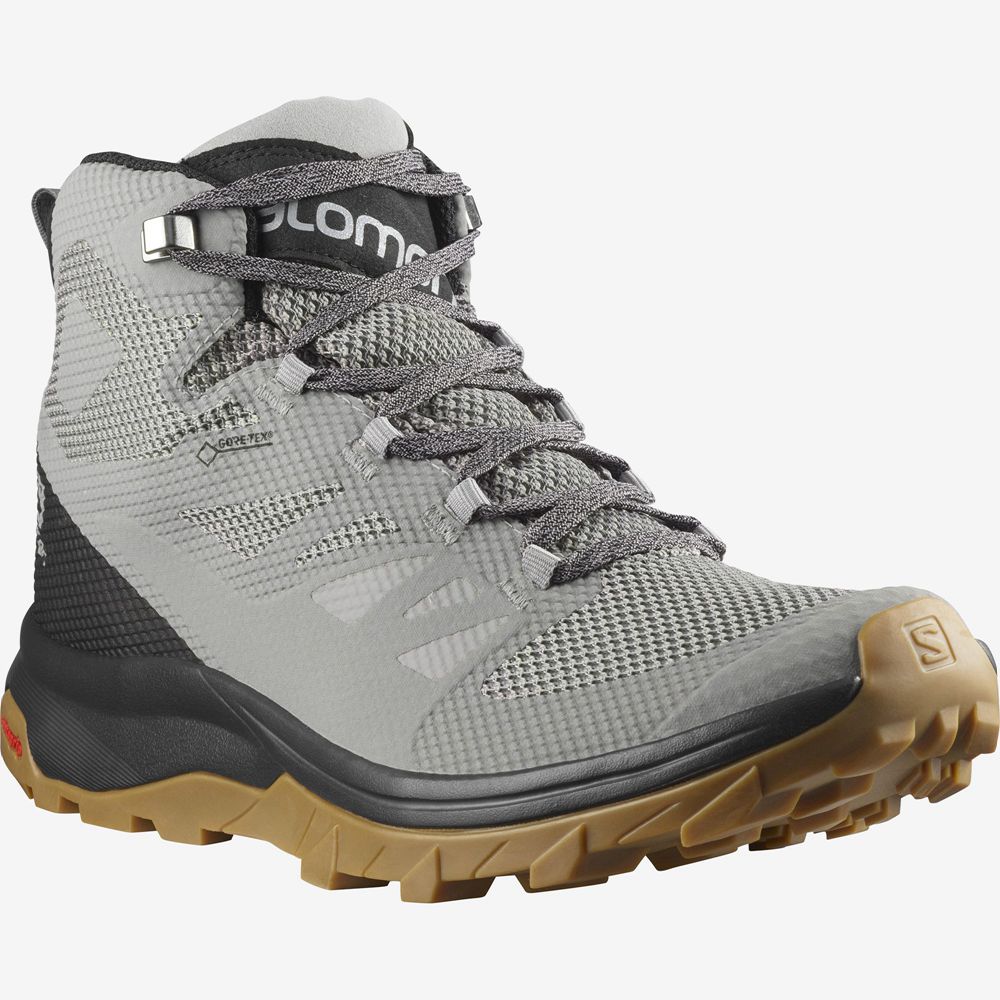 Grey Men's Salomon OUTLINE MID GORE-TE Hiking Boots | 680-XNCEZV
