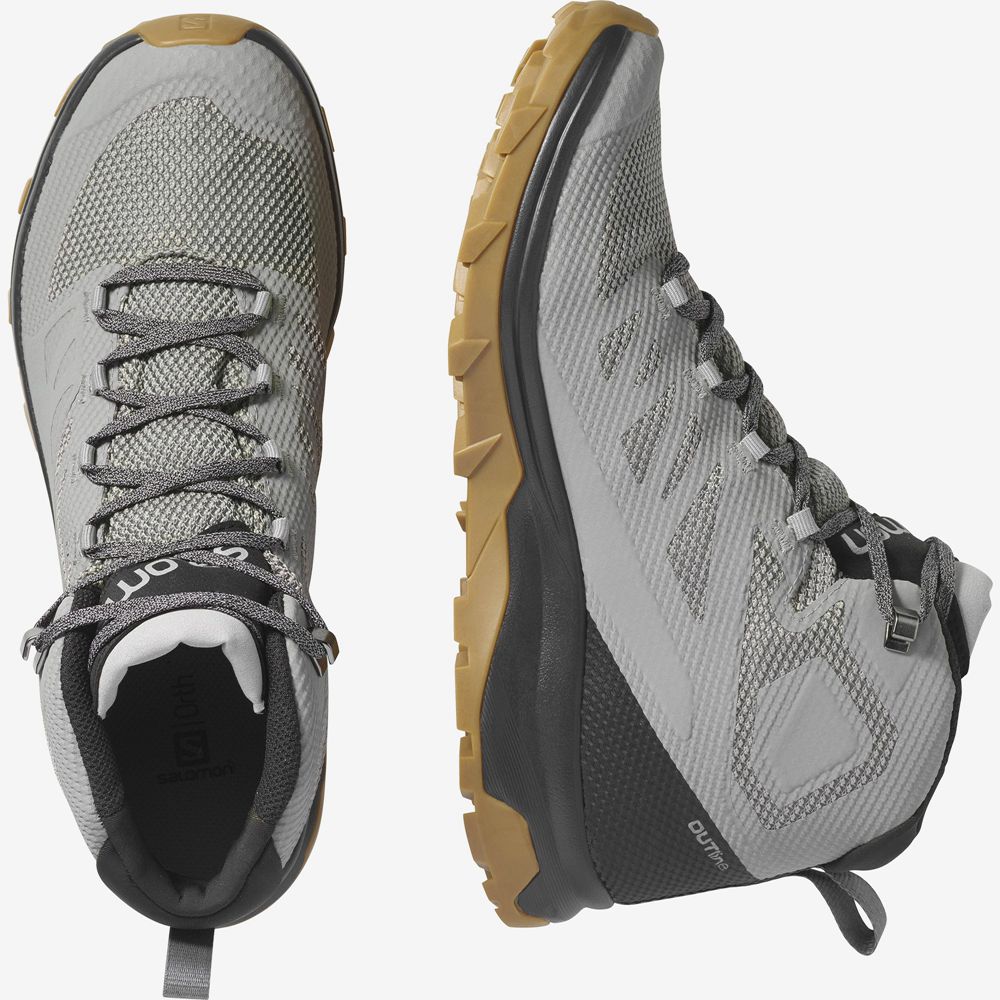 Grey Men's Salomon OUTLINE MID GORE-TE Hiking Boots | 680-XNCEZV