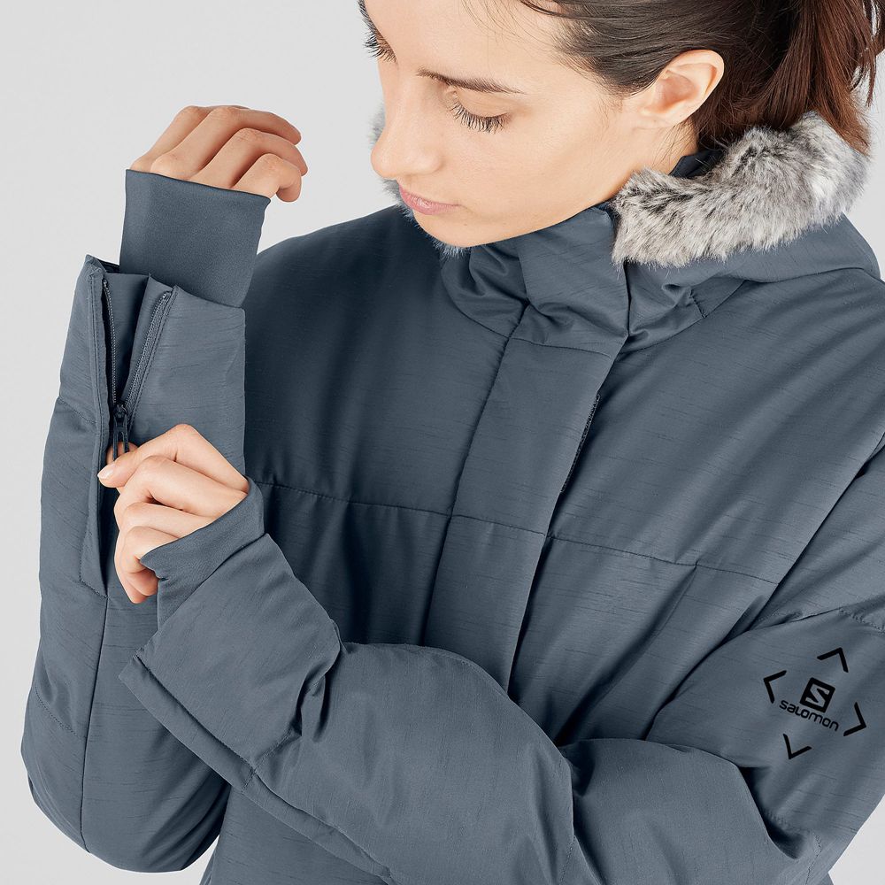 Grey Women's Salomon SNUGGLY WARM W Ski Jackets | 128-QZOSXD