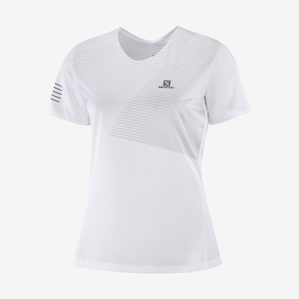 White Women's Salomon SENSE Short Sleeve T Shirts | 687-LGVKQF