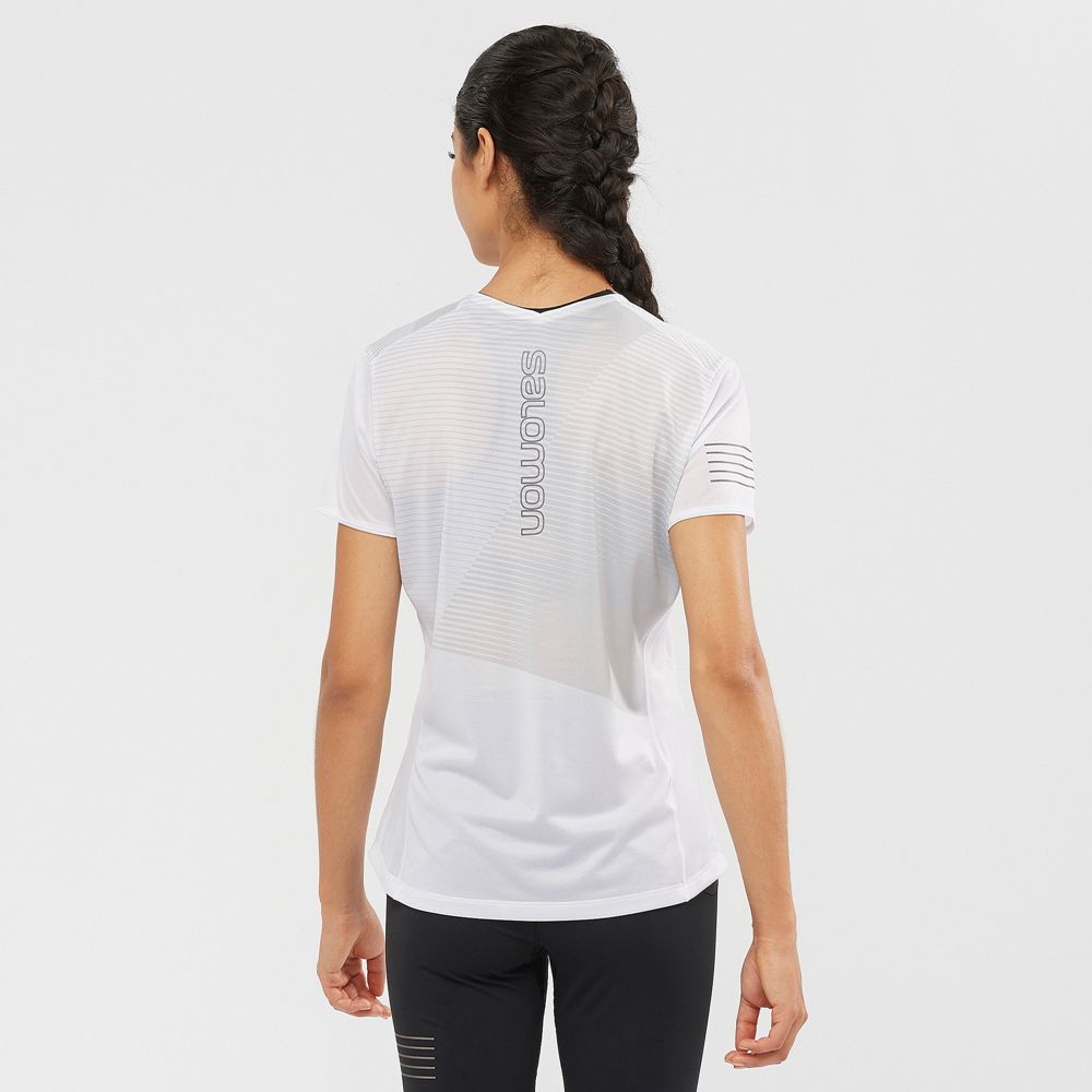 White Women's Salomon SENSE Short Sleeve T Shirts | 687-LGVKQF