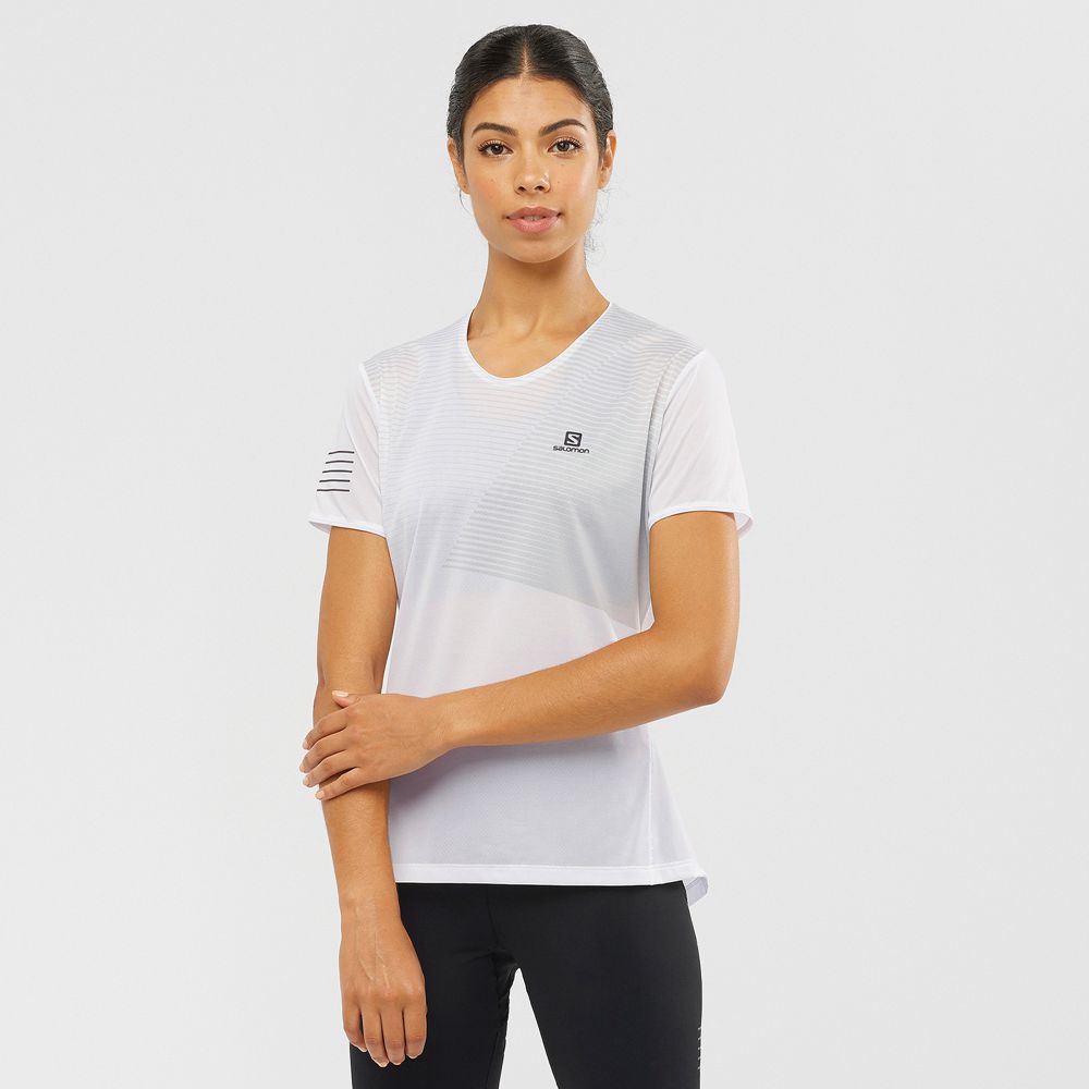 White Women\'s Salomon SENSE Short Sleeve T Shirts | 687-LGVKQF