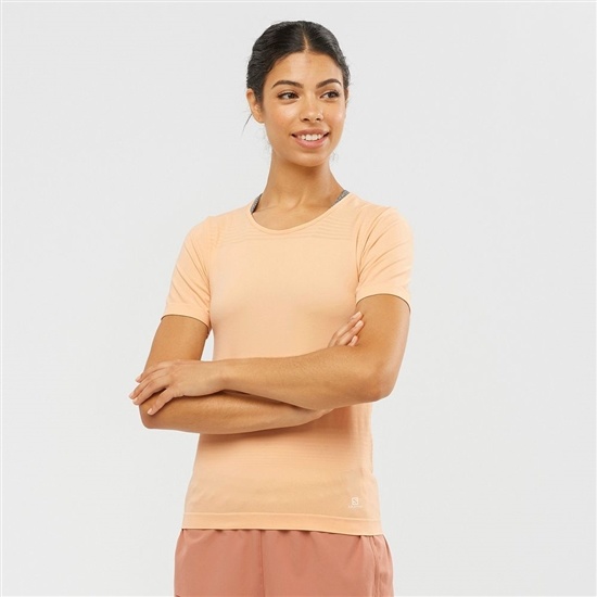 Beige Women's Salomon ESSENTIAL MOVE ON SEAMLESS T Shirts | 718-CRNSEV