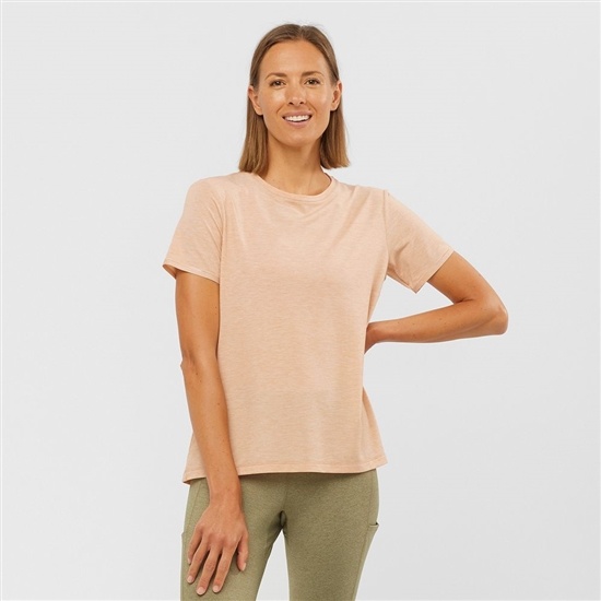 Beige Women's Salomon ESSENTIAL TENCEL T Shirts | 390-OTRYHV