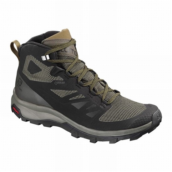 Black / Brown Men's Salomon OUTLINE MID GORE-TEX Hiking Boots | 691-WFVBHX