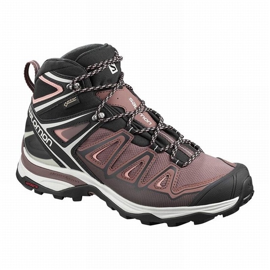 Black / Coral Women's Salomon X ULTRA 3 MID GORE-TEX Hiking Boots | 915-NJVMXS