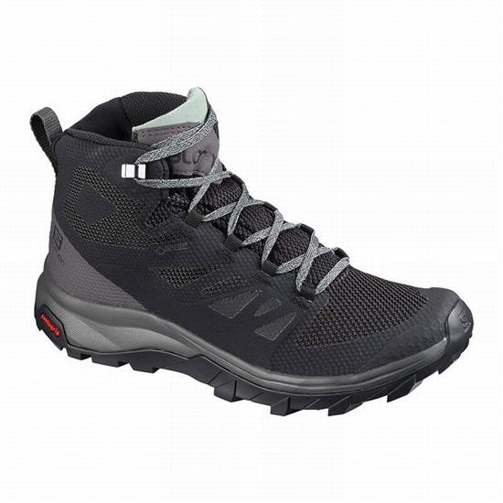 Black / Green Women's Salomon OUTLINE MID GORE-TEX Hiking Boots | 960-HBGTOS