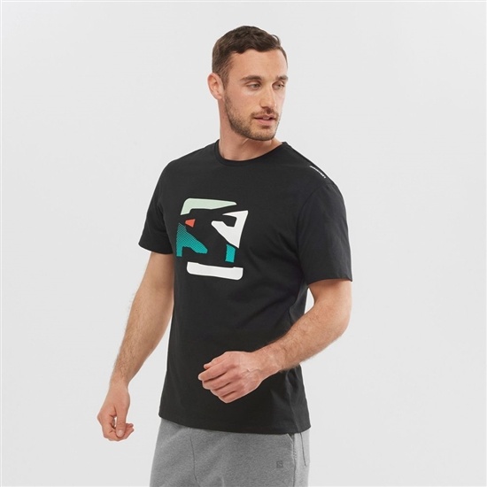 Black Men's Salomon OUTLIFE GRAPHIC DISRUPTED LOGO SS M Short Sleeve T Shirts | 541-TSEWDI
