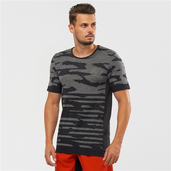Black Men's Salomon XA CAMO TEE Short Sleeve T Shirts | 264-NMDIQO