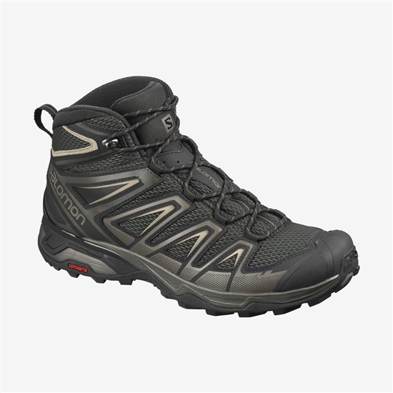 Black Men's Salomon X ULTRA MID 3 AERO Hiking Boots | 568-VHMZUB