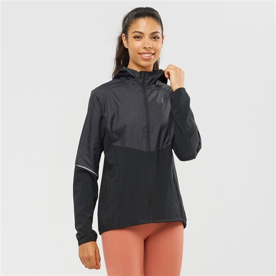 Black Women's Salomon AGILE FULL ZIP HOODIE Jackets | 043-YURDHS