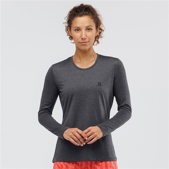 Black Women's Salomon AGILE Long Sleeve T Shirts | 049-LINWCV