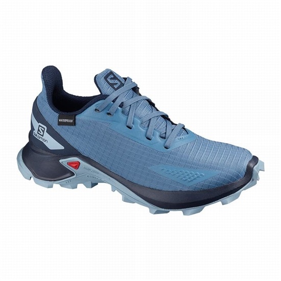 Blue / Navy Kids' Salomon ALPHACROSS BLAST CLIMASALOMON WATERPROOF Trail Running Shoes | 632-QGAINY