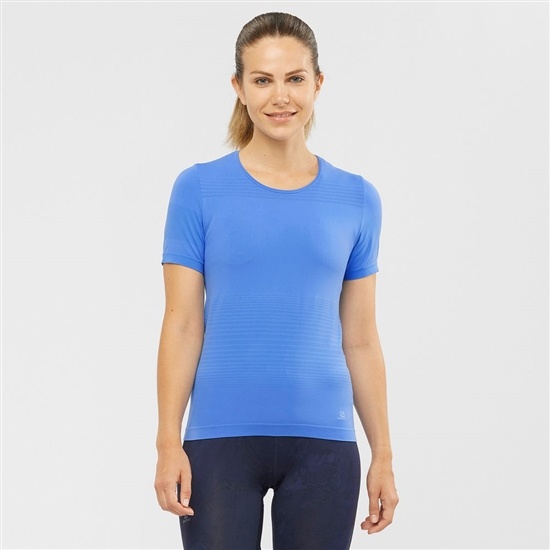 Blue Women's Salomon ESSENTIAL MOVE ON SEAMLESS T Shirts | 689-ZOSVKC
