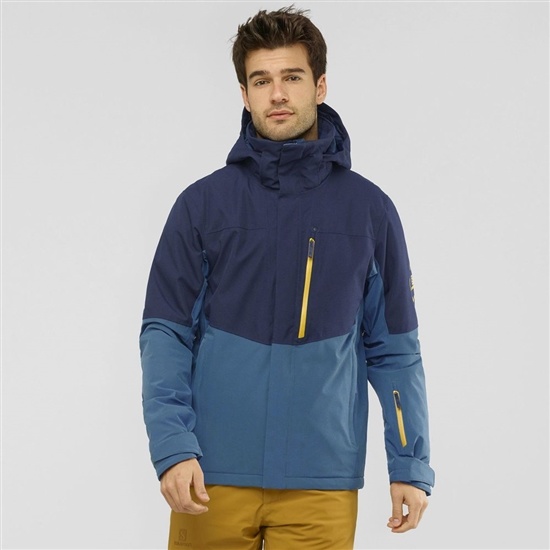 Dark Denim Men's Salomon SPEED Ski Jackets | 704-WHXYUO