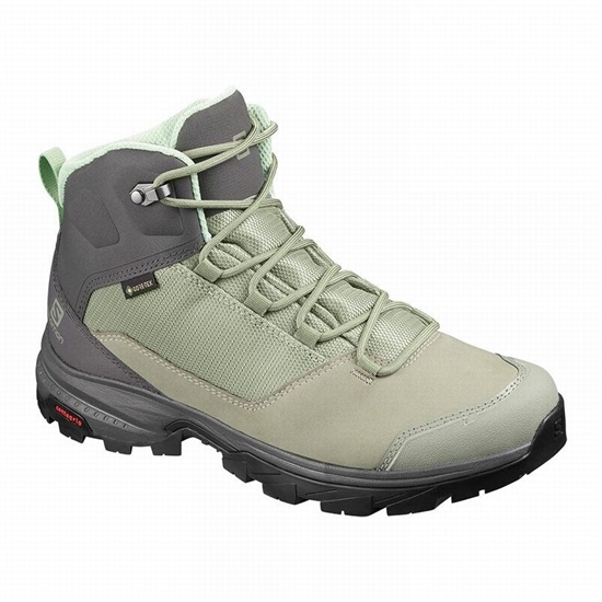 Green / Grey Women's Salomon OUTWARD GORE-TEX Hiking Boots | 483-LKMAJC