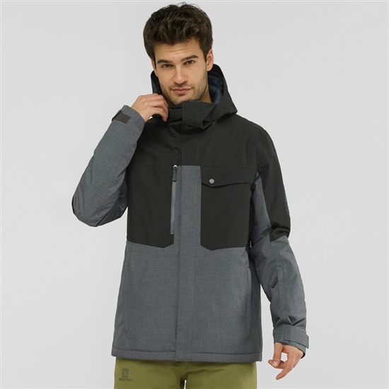 Grey / Black Men's Salomon POWDERSTASH M Ski Jackets | 273-OHZJEX