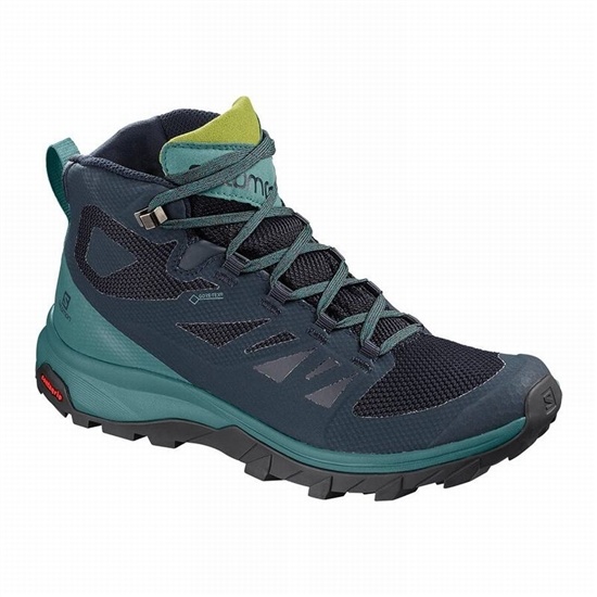 Navy / Green Women's Salomon OUTLINE MID GORE-TEX Hiking Boots | 842-PJHFTK