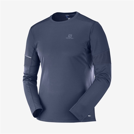 Navy Men's Salomon AGILE LS M Tops | 067-UOKPID