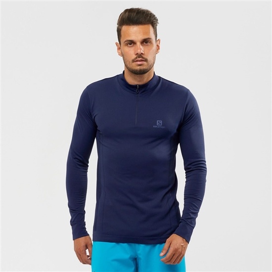 Navy Men's Salomon ESSENTIAL SEAMLESS Cross-Country Skiing Midlayers | 970-EZXTRO