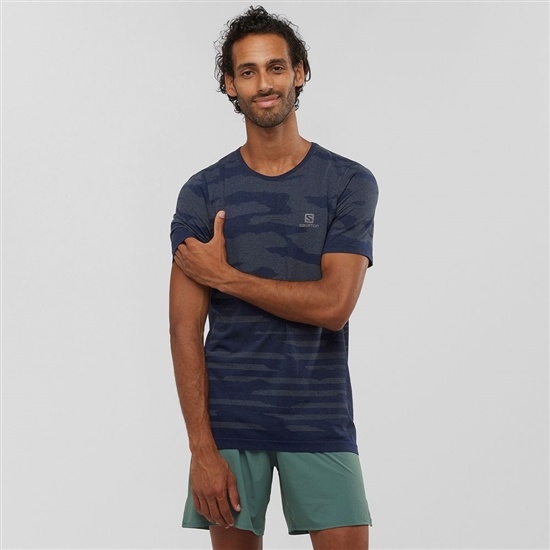 Navy Men's Salomon XA CAMO TEE Short Sleeve T Shirts | 419-HFUTQS