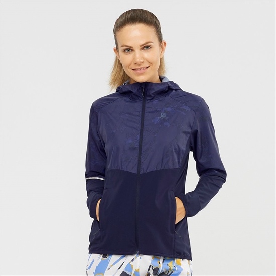 Navy Women's Salomon AGILE WIND Jackets | 735-FRATJQ