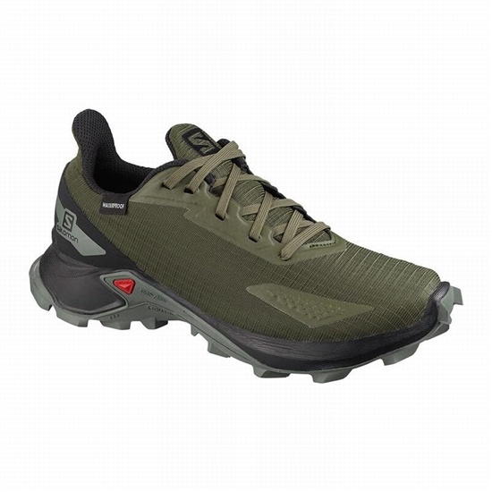 Olive / Black Kids' Salomon ALPHACROSS BLAST CLIMASALOMON WATERPROOF Trail Running Shoes | 435-ITXPEA