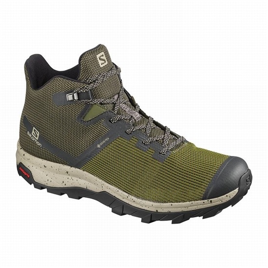Olive / Black Men's Salomon OUTLINE PRISM MID GORE-TEX Hiking Shoes | 859-GEUIOF