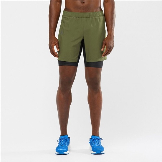 Olive Men's Salomon XA TWINSKIN Shorts | 127-DWPVHR