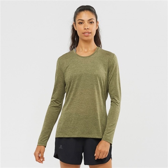 Olive Women's Salomon AGILE Long Sleeve T Shirts | 057-EDFUWJ