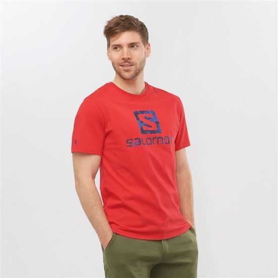 Red Men's Salomon OUTLIFE LOGO Short Sleeve T Shirts | 928-NYOVES