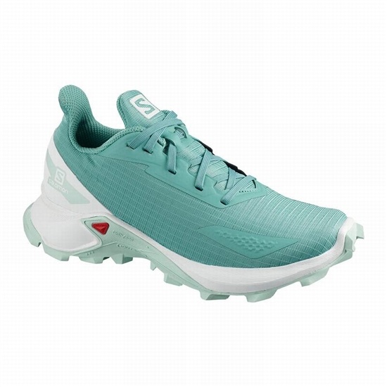 Turquoise / White Kids' Salomon ALPHACROSS BLAST Trail Running Shoes | 427-VSEYBU