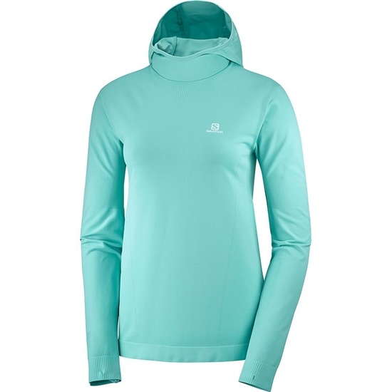 Turquoise Women's Salomon AGILE MID HOODIE W SEAMLESS Midlayers | 106-CZISLW