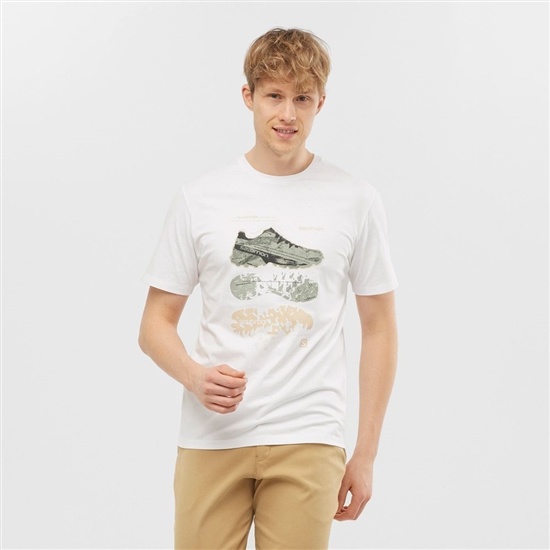 White Men's Salomon OUTLIFE GRAPHIC BLUEPRINT SS M Short Sleeve T Shirts | 356-IYALWP