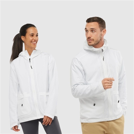 White Men's Salomon OUTLIFE PACKABLE SHELL U Wind Breakers | 934-DARIXT