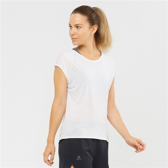 White Women's Salomon XA SLEEVE TECH W Short Sleeve T Shirts | 301-FWBXCR